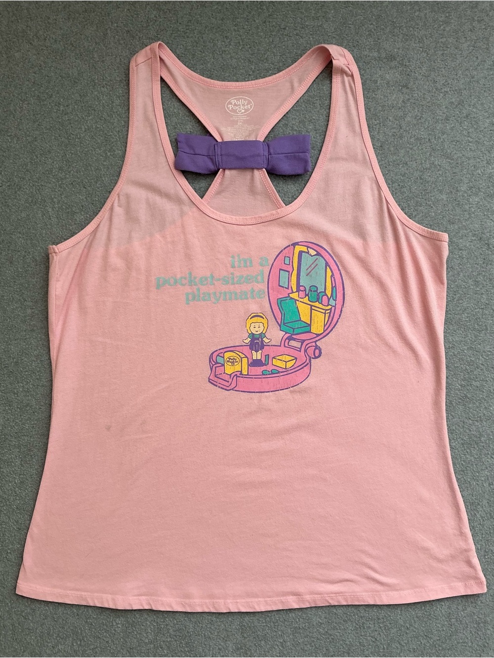 Polly Pocket Bow Back Tank Top 2XL Pink Pocket Sized Playmate Y2K Graphic 2018